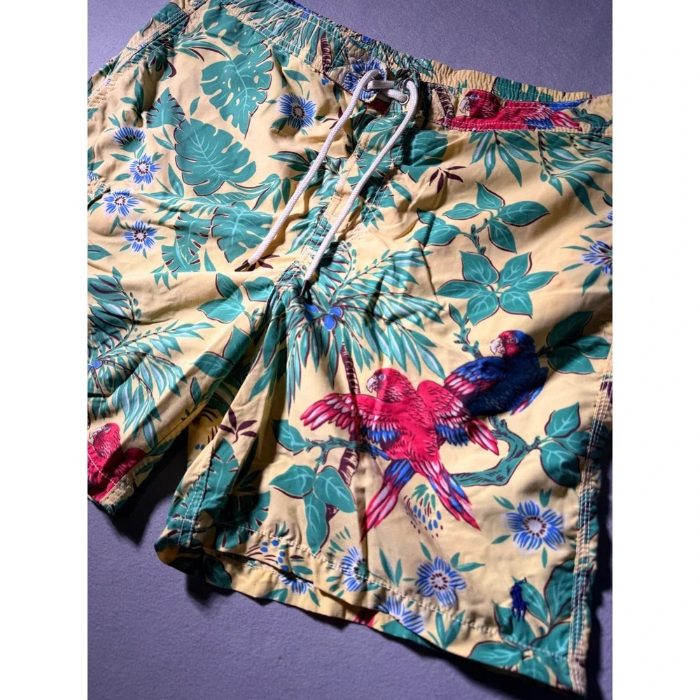 Vintage Polo Ralph Lauren Swim Trunks Mens Large Yellow Tropical Parrot Print